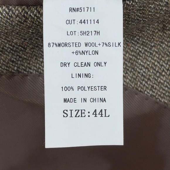Andrew Fezza Brown Tweed Patch Elbow Blazer Wool Silk Nylon Blend Mens 44L - Picture 15 of 15